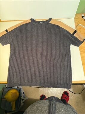 Mexx Men’s Charcoal Crewneck Sweater with Tan Shoulder Panels